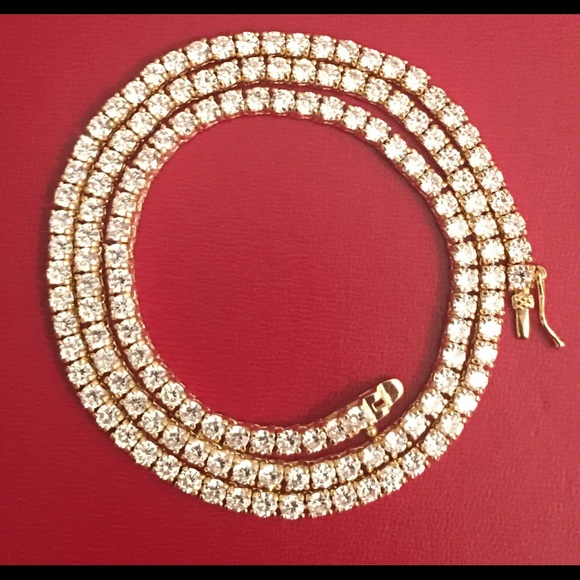 14K Gold Over 925 Sterling Silver Tennis Chain - Picture 1 of 3